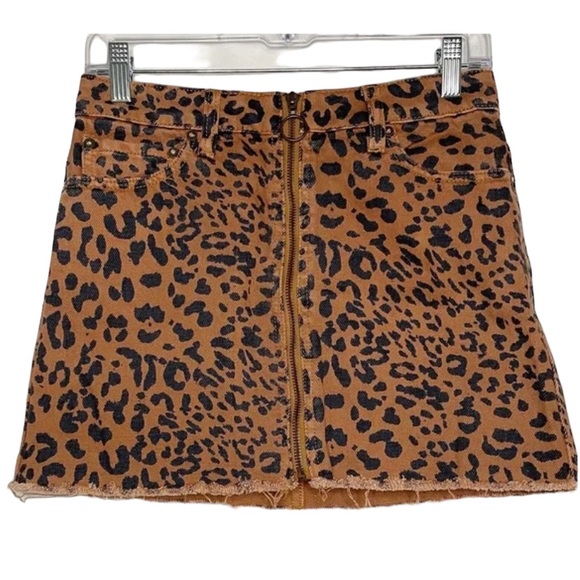 Free People Boho Zip It Up Leopard Cheetah Print Mini Skirt Size 30 - Picture 8 of 16